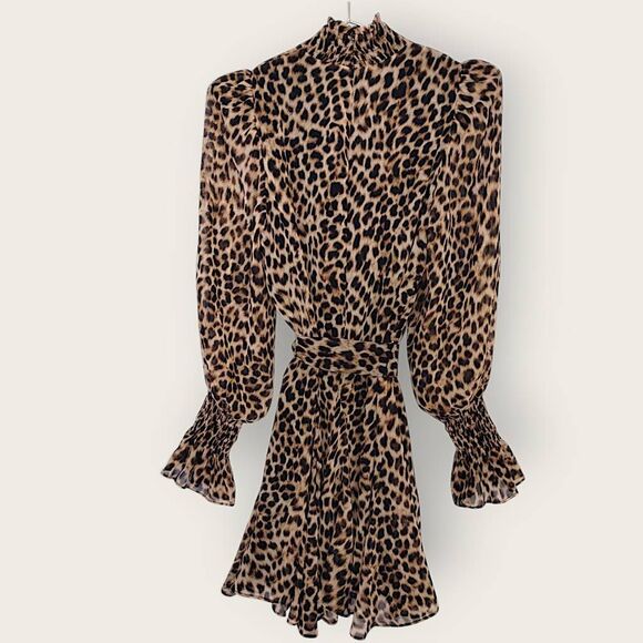 Zara Womens Dress Sz M Cheetah Animal Print Ruffle Princess Coastal Cowgirl Belt - Picture 15 of 16